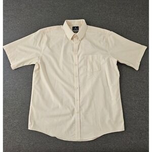 Stafford Travel Mens Cream Wrinkle Free Oxford Shirt Regular Fit 18 Short Sleeve